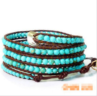  jeseny品牌日韩爆款绿松石5圈皮绳手链
