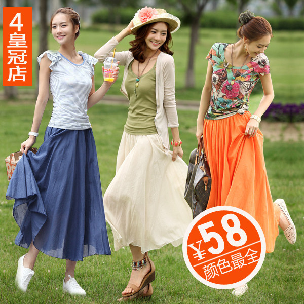 k43bsq^2012夏<span class=H>新款</span>波西米亚半身裙 <span class=H>女装</span>仙女裙糖果色大摆裙长裙夏