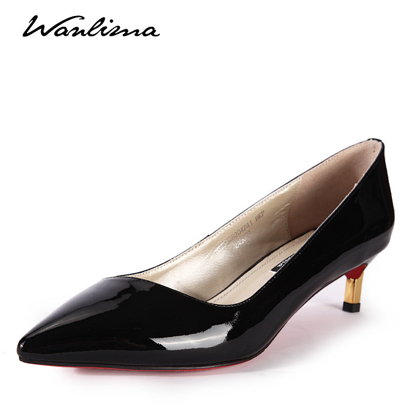 Wanlima/万里马 2014春夏新品进口牛漆皮 尖头单鞋 欧美时尚女鞋