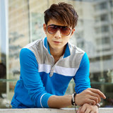 2012春装新款男士修身翻领t恤男长袖拼接韩版<span class=H>polo</span><span class=H>衫</span>Z11T23