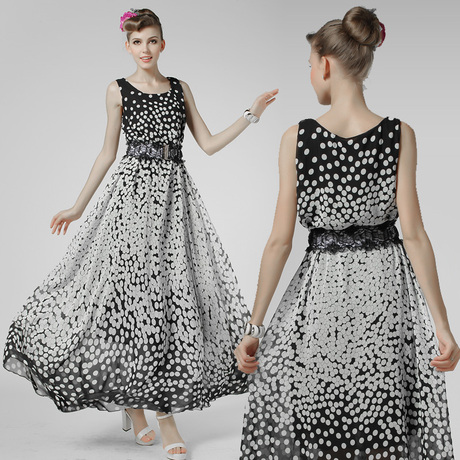 8550#定位黑白点 大码女装 连身裙 宽松背心裙