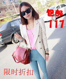 包邮新款垫肩修身女休闲双排扣中长款大码小西装韩版长袖西服外套