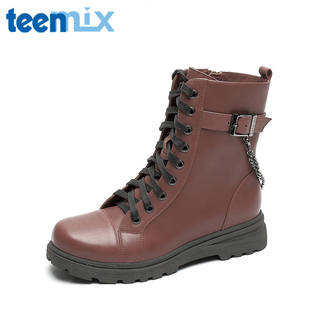  Teenmix/天美意打蜡牛皮CQK68D女朋克马丁靴冬中筒靴