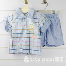 2012婴幼儿夏装 婴儿服饰男童宝宝短袖格子衬衫开衫套装 儿童衫衣