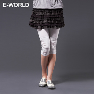  E-WORLD衣我的 女士柔软亲肤白色百搭款打底裤分五分打底裤|I4210