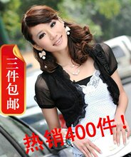 三件包邮春夏新款 甜美花朵蕾丝木耳花边 雪纺短袖小披肩坎肩外套