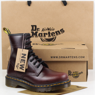  香港代购Dr.martens 1460专柜正品酒红硬皮马丁靴8孔短靴女靴子男