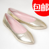 菲菲美鞋 李孝利韩版尖头低跟鞋子亮丽蛇纹PU单鞋LS1083金色