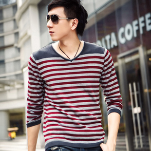  新款男装毛衣潮男士条纹韩版毛衣 男款打底毛衫休闲针