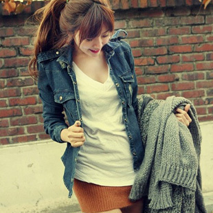 加厚牛仔外套长袖翻领...