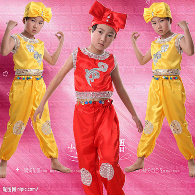 标题优化:新款六一儿童演出服装秧歌舞男童舞蹈服少儿民族表演服包邮
