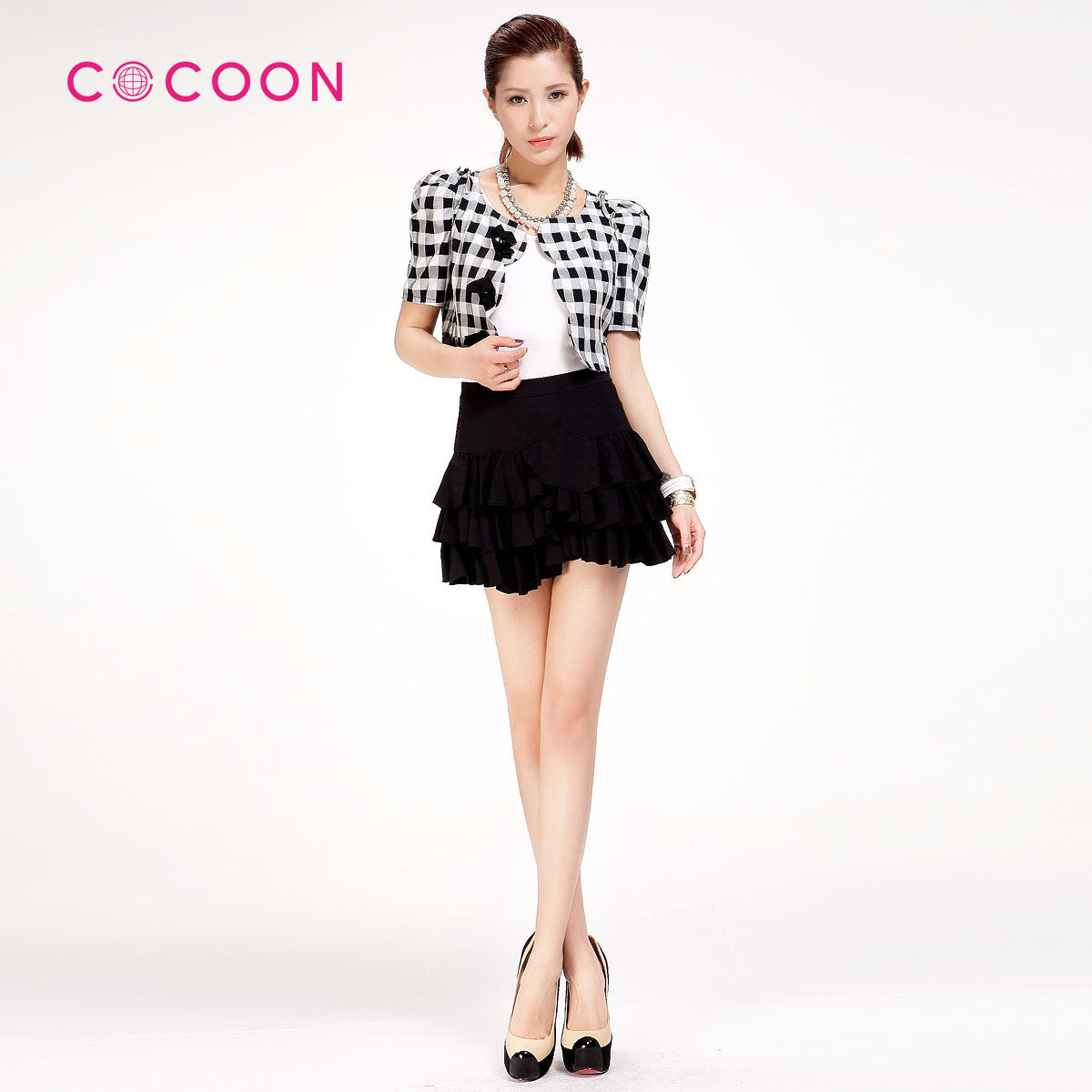 COCOON可可尼2012新品格子蝴蝶结外套203107026原价848元