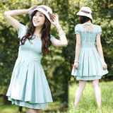 2012夏装新<span class=H>阿依莲</span>学院风淑女公主少女中学生装短袖纯棉白色连衣裙