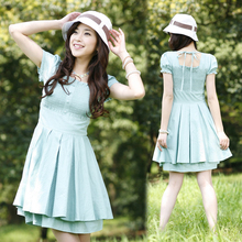 2012夏装新阿依莲学院风淑女公主少女中学生装短袖纯棉白色连衣裙