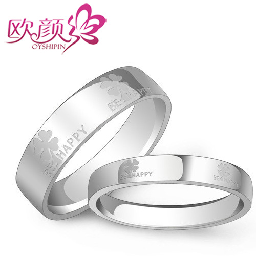 欧颜 时尚情侣对戒四叶草指环 925纯银 戒指免费刻字 礼物饰品 欧颜 时尚情侣对戒四叶草指环 925纯银 戒指免费刻字 礼物饰品