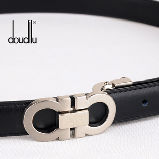  doudilu 牛皮皮带 板扣 细款 女式皮带 女士腰带 正装 真皮 韩版