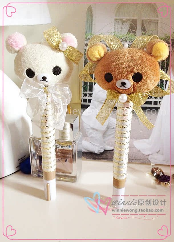 LK1402 lovely Q version Relaxed Bear Doll Sign pen One pair price Cartoon gold Guest nomination penin the Personalized custom/Design Services/DIY , Office/Custom stationery , Pen category - from Buy2taobao.com to provide professional Taobao agent buy service