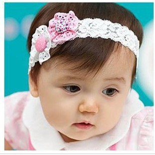  韩国版女 婴儿童发带 两朵花布纽扣 可爱宝宝发饰 蕾丝发箍