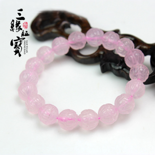  三缘证宝 天然粉水晶手链 芙蓉粉晶莲花手串 10mm 促姻缘