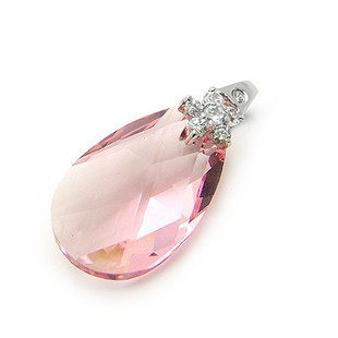 满百包邮 925纯银★施华诺世奇 泪滴水晶梅花扣吊坠/挂坠（粉色）