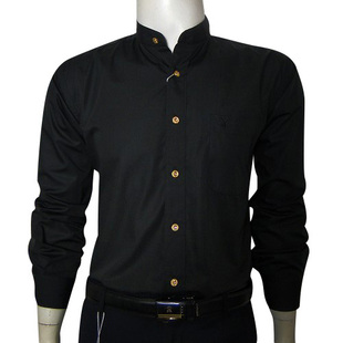 特价秋装黑色衬<em>花花公子</em>男款长袖立领衬衫<em>中山</em>