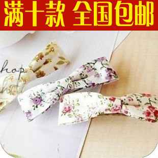  1445韩国发饰品批发 田园风格布艺小碎花蝴蝶结发夹/边夹顶夹头饰