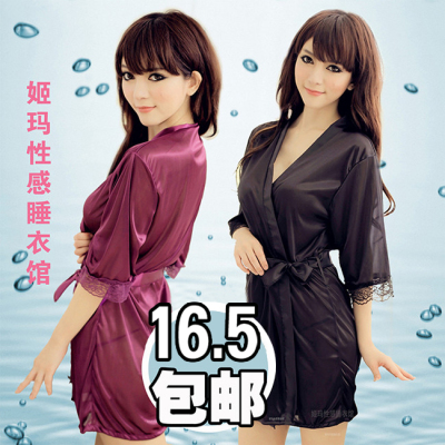包邮秋冬季女性感<em>真丝睡衣</em>蕾丝透明睡裙加大码