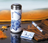 正品青花瓷双层保温杯子 水杯 创意实用商务礼品 送生日礼物 定制
