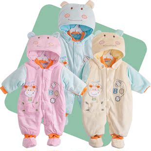  秋冬装加厚婴儿连体衣外出服新生儿套装棉服外套宝宝哈衣棉衣服装