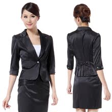 璨盛2012新款春装女装韩版蝴蝶结修身小西装外套黑色小西服职业装
