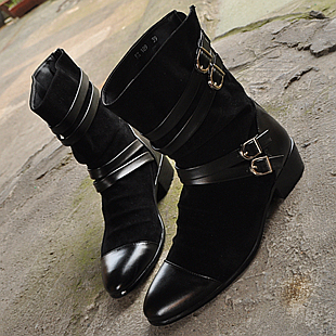  刘士城丨韩版潮靴磨砂皮户外靴复古高帮靴子男潮男长筒男靴内增高