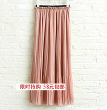 2012新款夏季 欧美百褶裙 半身长裙 波西米亚雪纺裙子 特价 多色