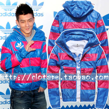 厂价直销 最好版 陈冠希示范 adidas三叶草 A039蓝红拼色风衣外套