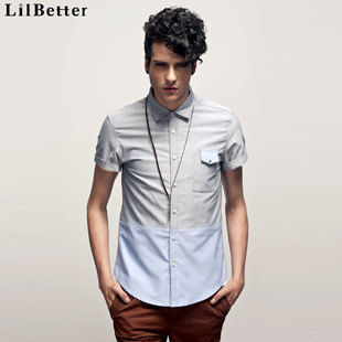  lilbetter春夏季新款短袖衬衫男日系撞色拼接韩修衬衫衬衣男新品
