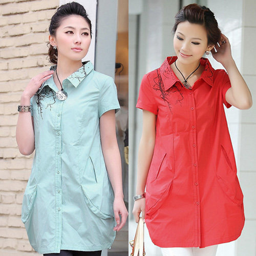 <span class=H>江南布衣</span>风2012 夏装新款专柜正品 休闲时尚翻领长款印花短袖衬衫