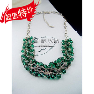  进口欧美风项链礼服结婚礼短款紫绿水晶编织钻女颈链锁骨链饰品