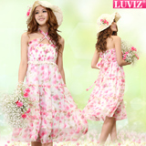 LUVIZ璐唯丝 2012夏季新款 花色雪纺吊带连衣裙 1813