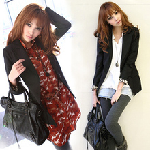 左边 2012新款春装 <span class=H>韩版</span>修身女款豹纹修身黑色中长款西装 西服 女