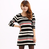 Urgency and enjoy the spring stripes of the new 2012 Korean women's long sleeve dress hit the color package buttocks base skirt 6003