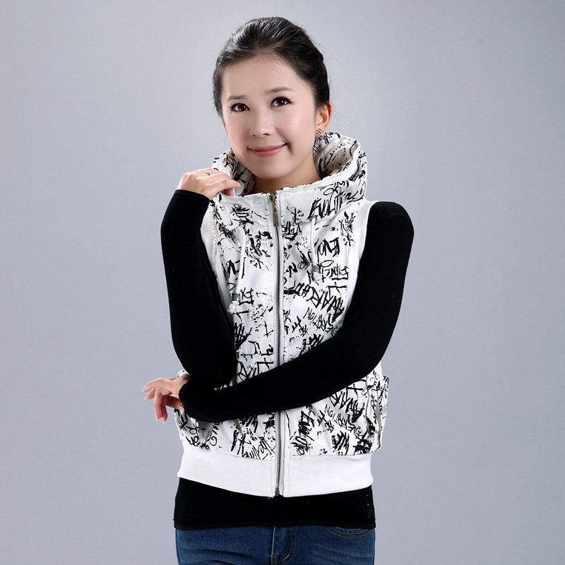 春装新款2012<span class=H>女</span>装<span class=H>女</span>式春秋款立领印花拉链背心休闲<span class=H>马夹</span>马甲