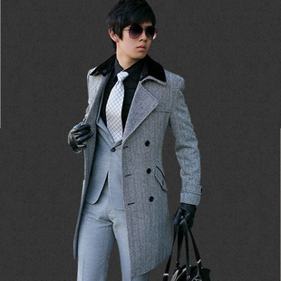  秒杀秋冬男士中长款风衣时尚休闲男装呢子外套加厚修身大衣男韩版