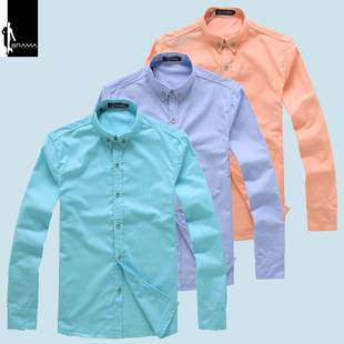  新款男士衬衫 Spama/索帕玛正品 青年修身版纯色衬衫学院风格