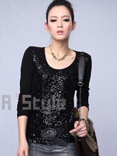 衣网情深品牌亮片长袖T恤A37157可代购阿玛施正品女装2011新款