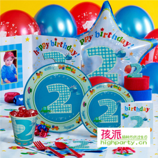  孩派HighParty/生日派对用品/生日用品/二岁男孩12人高级装