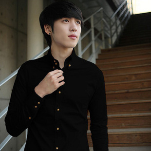 时尚潮流纯色长袖衬衫...