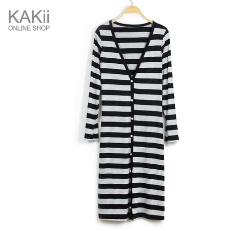 【KAKii】长款开衫连衣裙 纯色\/条纹 莫代尔长