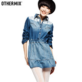 七格格othermix 春季新款 松紧下摆荷叶边牛仔连衣裙 女12B30349