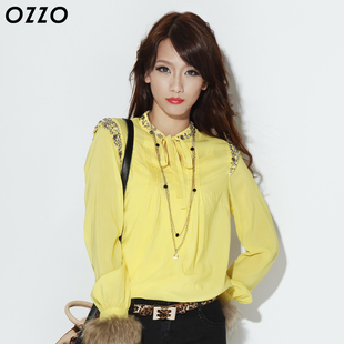 2011秋季新品 OZZO欧尼迩 立领撞钉长袖中长衬衣衬衫