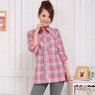 Add your maternity dresses spring summer Korean Plaid Shirt women long sleeves cotton adjustable pregnant women shirts