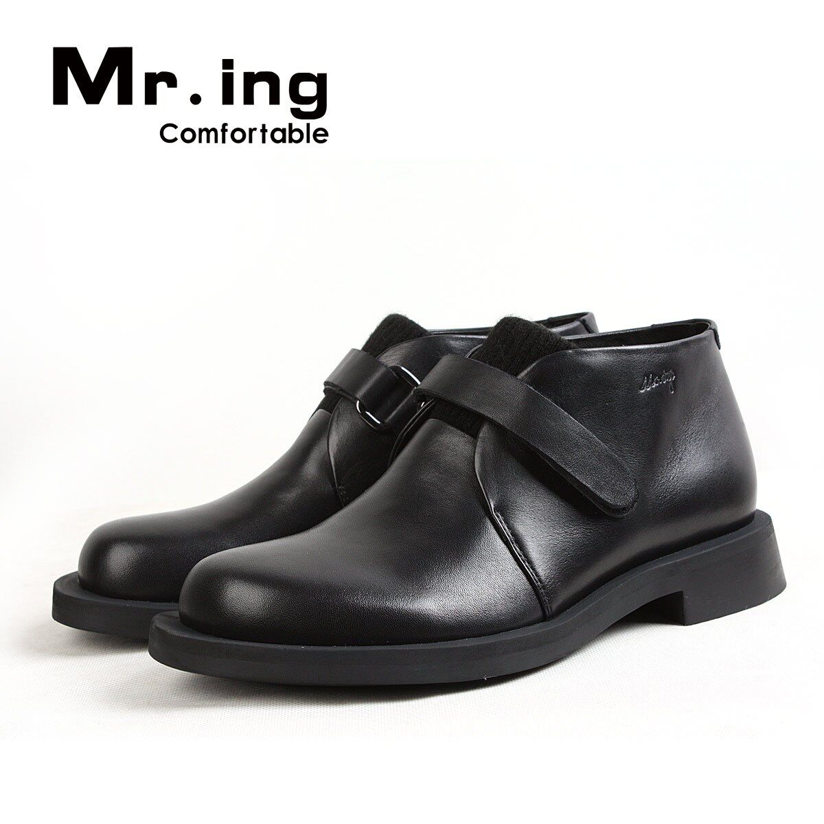 Mr.ing 全牛皮 春季新品舒适休闲个性魔术贴外增高短靴 [H040]荐